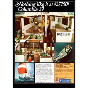 1971 Columbia 39 Sailing Yacht Interior Cabin Vintage Print Ad Yaching Wall Art